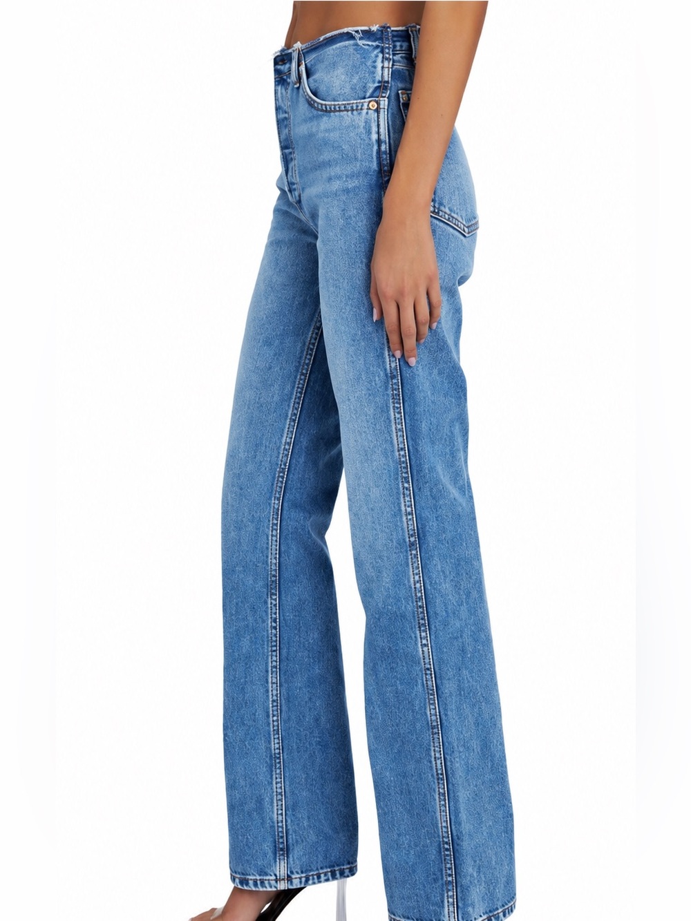 RE/DONE 90s Undone Waist Loose Jeans Stoned Azul Raw Frayed Waist